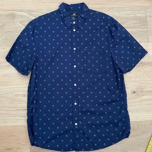 H&M S/S Button Down Blue Polka Dot Medium